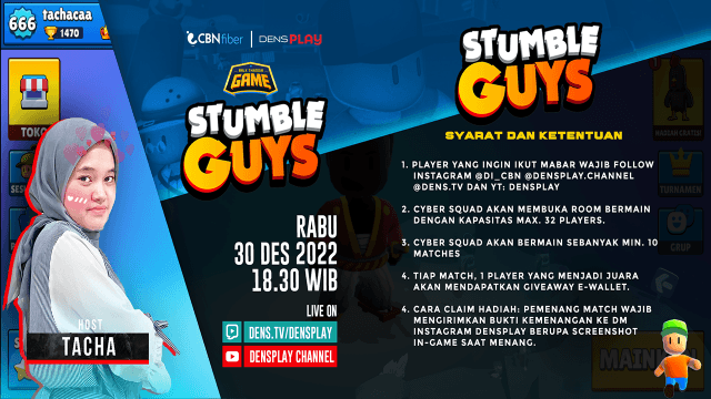 TACHA Kembali Hadir Bersama Stumble Guys Dalam WTG - Saksikan Live Stream WTG by Cyber Squad Rabu, 30 November 2022!