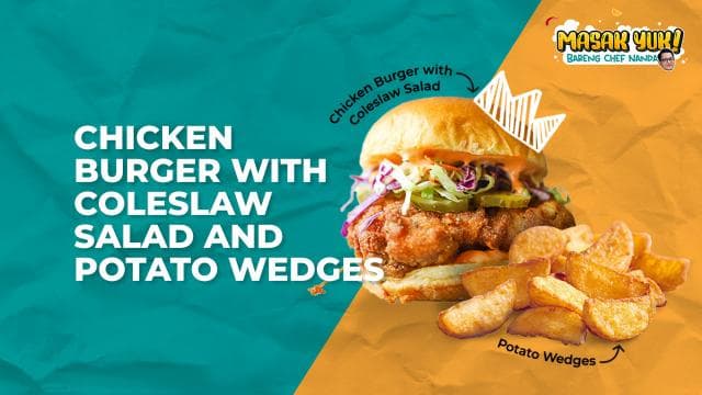 Chicken Burger With Coleslaw Salad and Potato Wedges